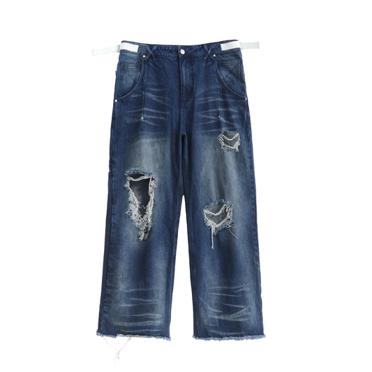 "DRAG" RIPPED DENIM (LIGHT INDIGO)